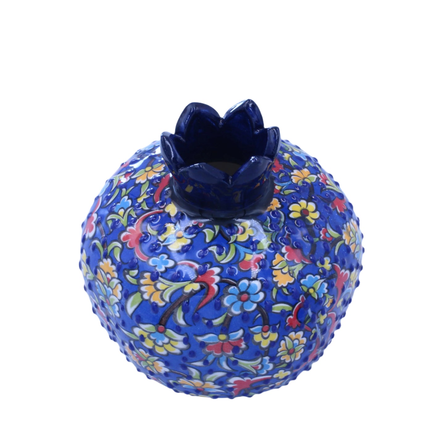 Decorative blue ball with floral patterns on a light blue background