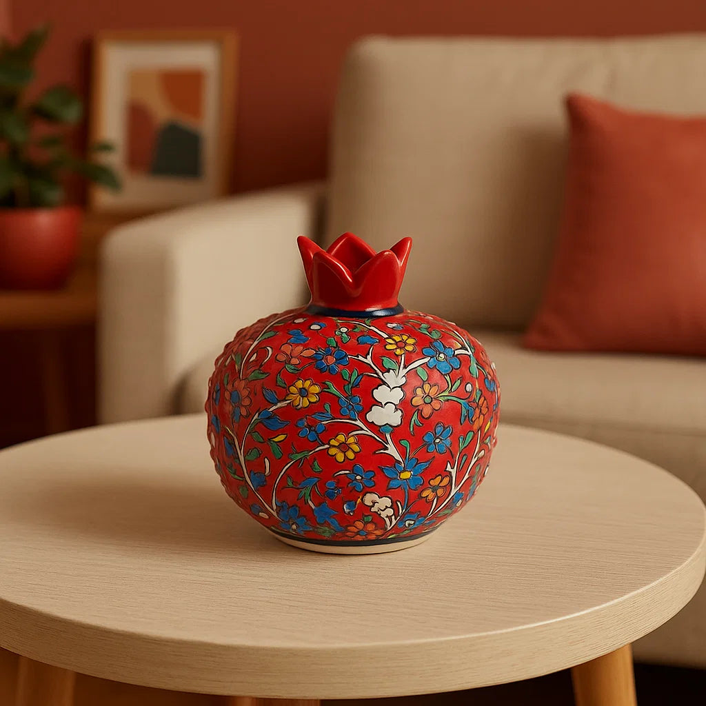Ceramic Pomegranate Vase – Red Floral Iznik Style Decor