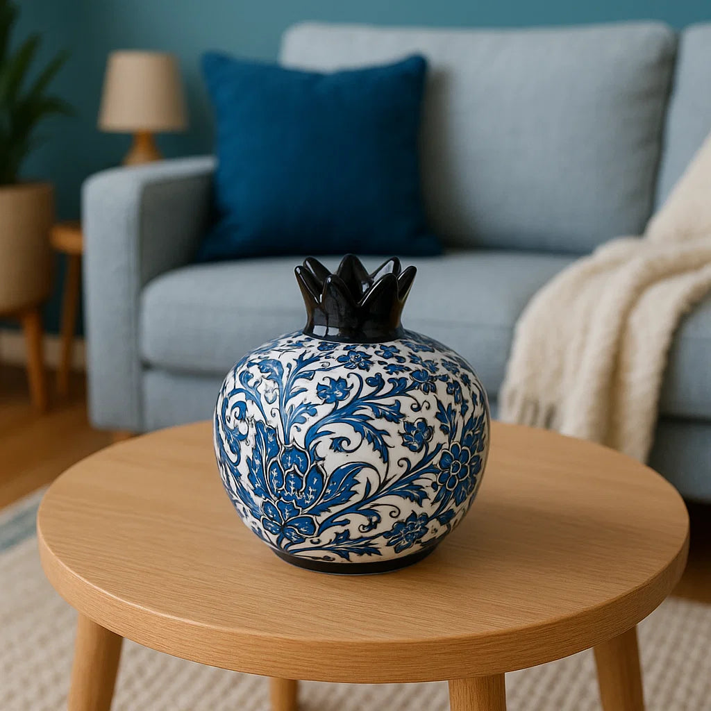 Ceramic Pomegranate Vase – Cornflower Blue Floral Iznik Style Decor