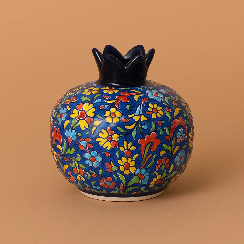 Ceramic Pomegranate Vase – Midnight Garden Floral Iznik Style Decor
