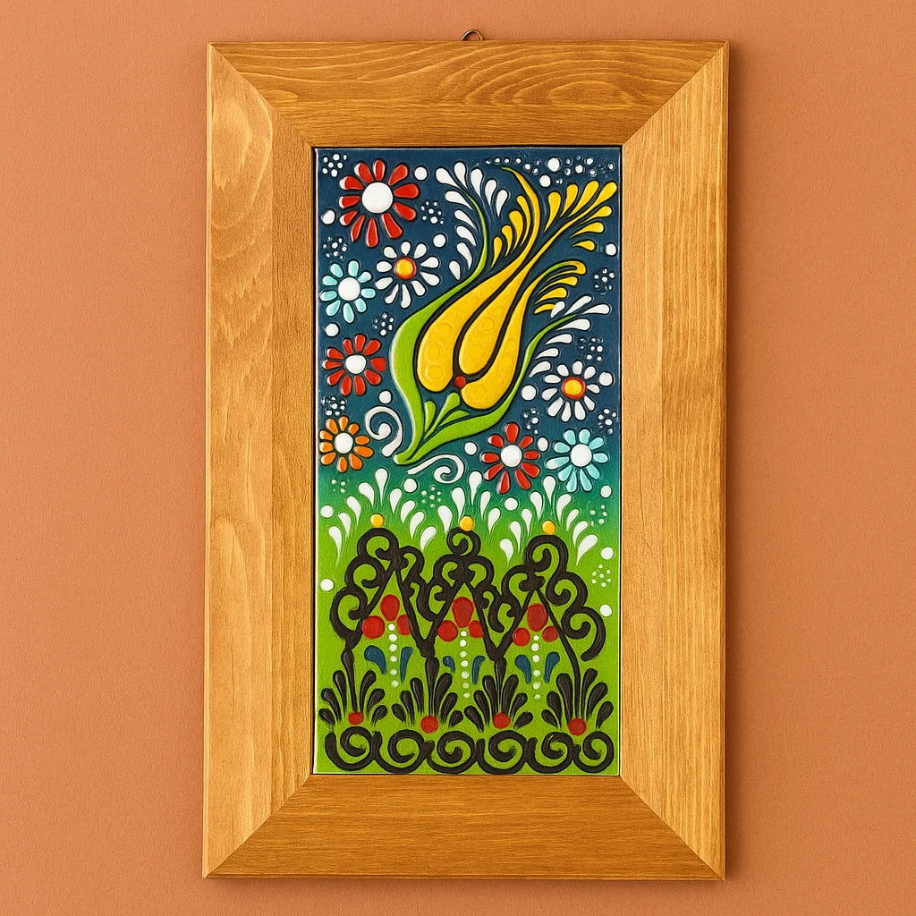 Ceramic Wall Frame for Home Decor Antique Wood Frame Artistic Wall Hanging Unique Painted Art Decoration