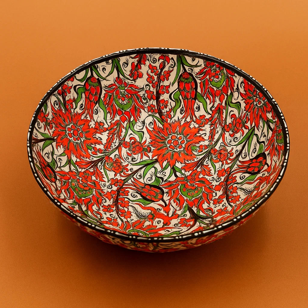 Red Floral 8" Ceramic Bowl