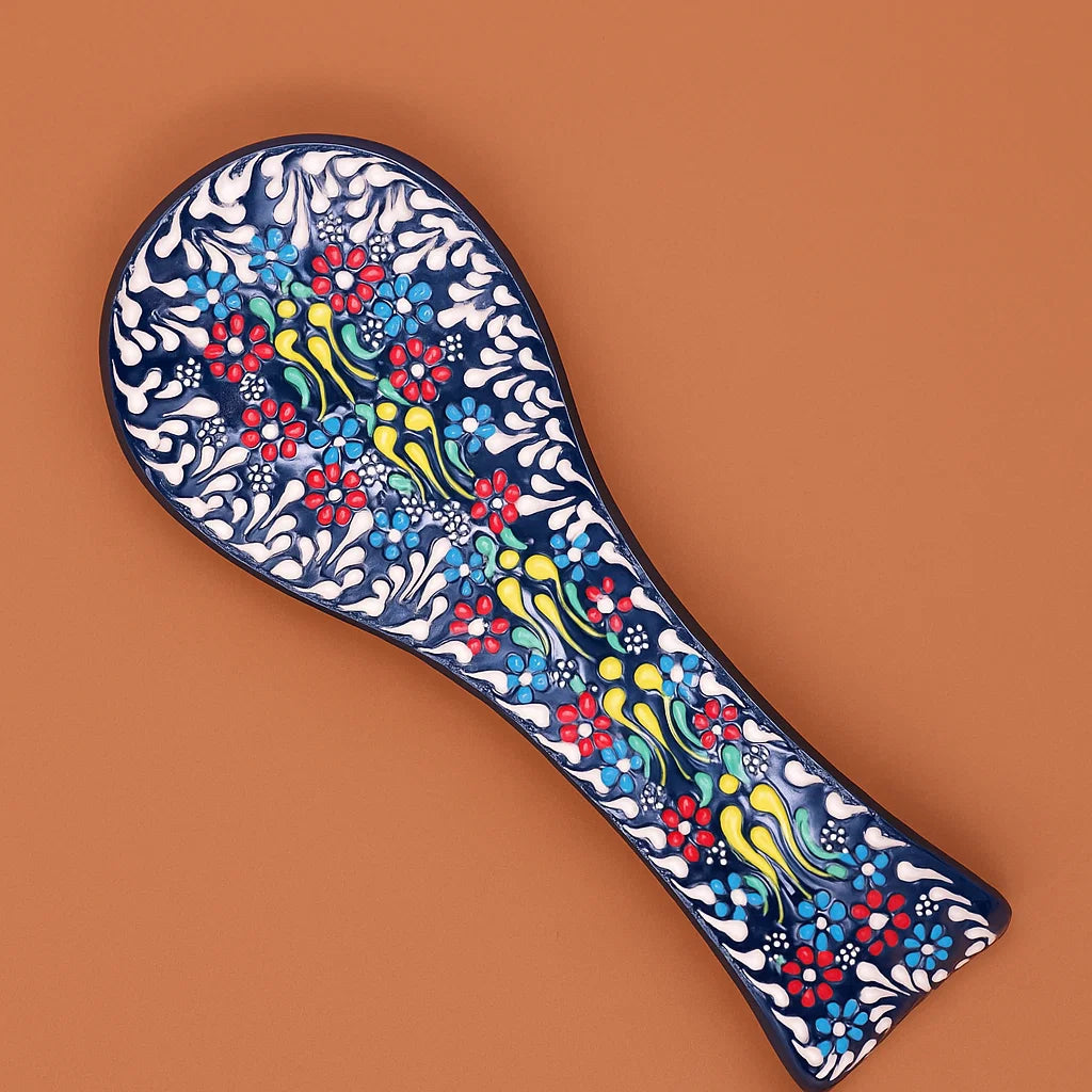 Handmade Turkish Ceramic Spoon Rest – Colorful Kitchen Ladle Holder