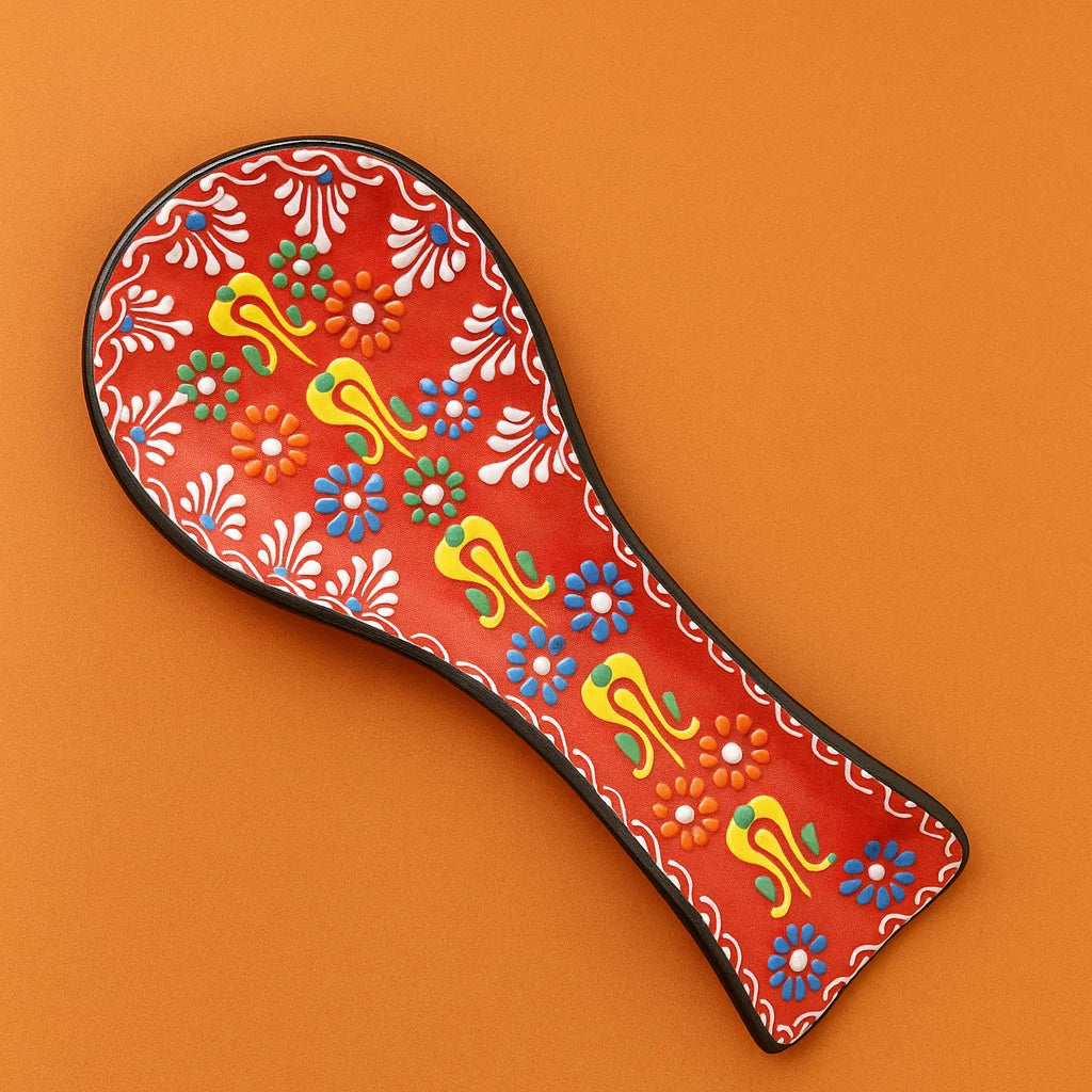 Handmade Turkish Ceramic Spoon Rest – Colorful Kitchen Ladle Holder