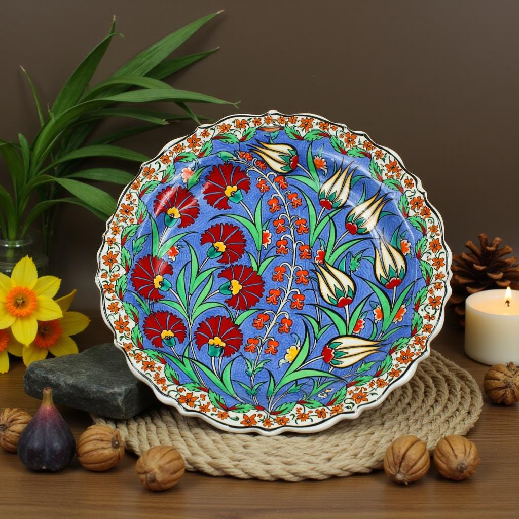 Hand-Painted Floral 12" Ceramic Plate Elegant Decorative Serving Dish for Home Dining, and Gifting Unique Artisan Tableware