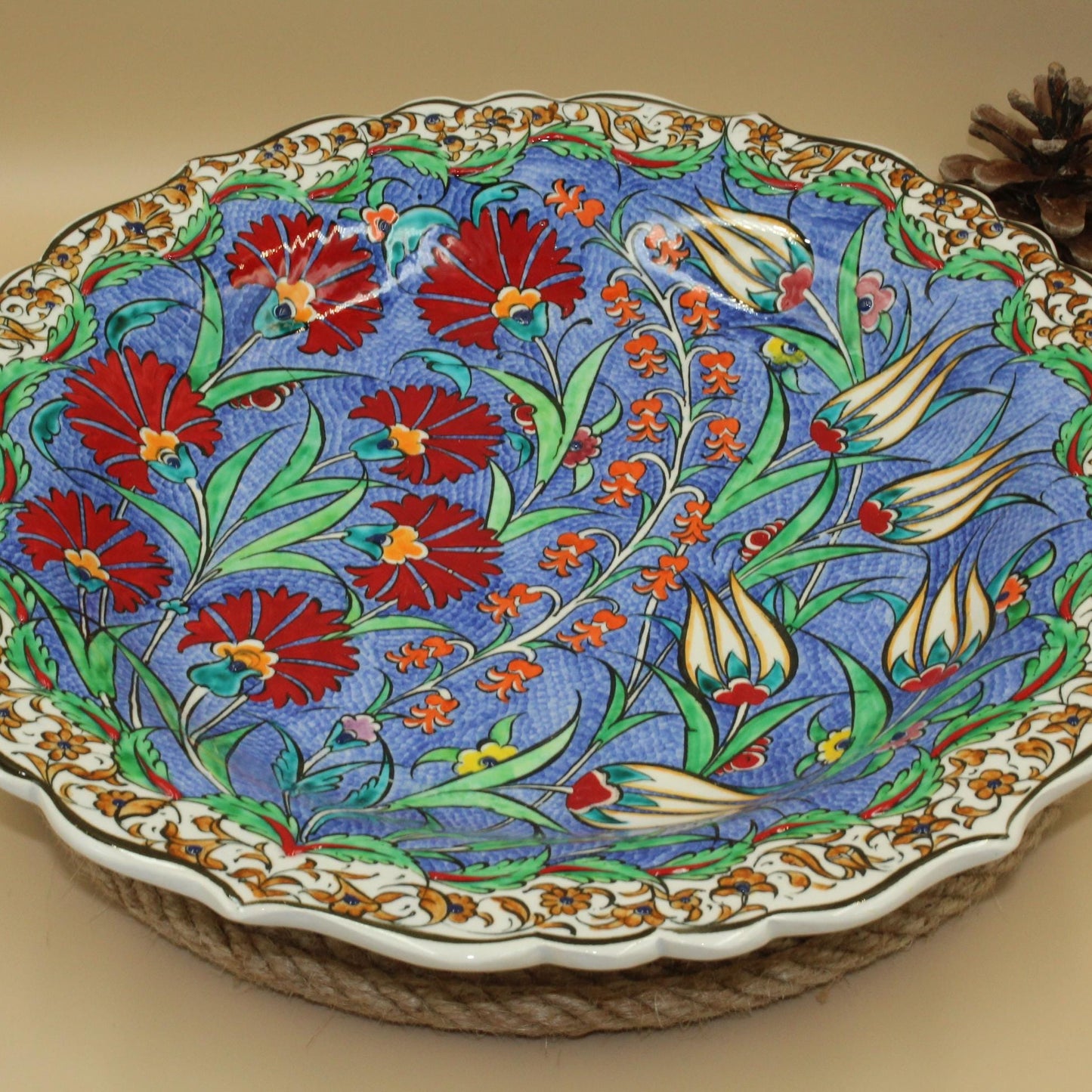 Hand-Painted Floral 12" Ceramic Plate Elegant Decorative Serving Dish for Home Dining, and Gifting Unique Artisan Tableware