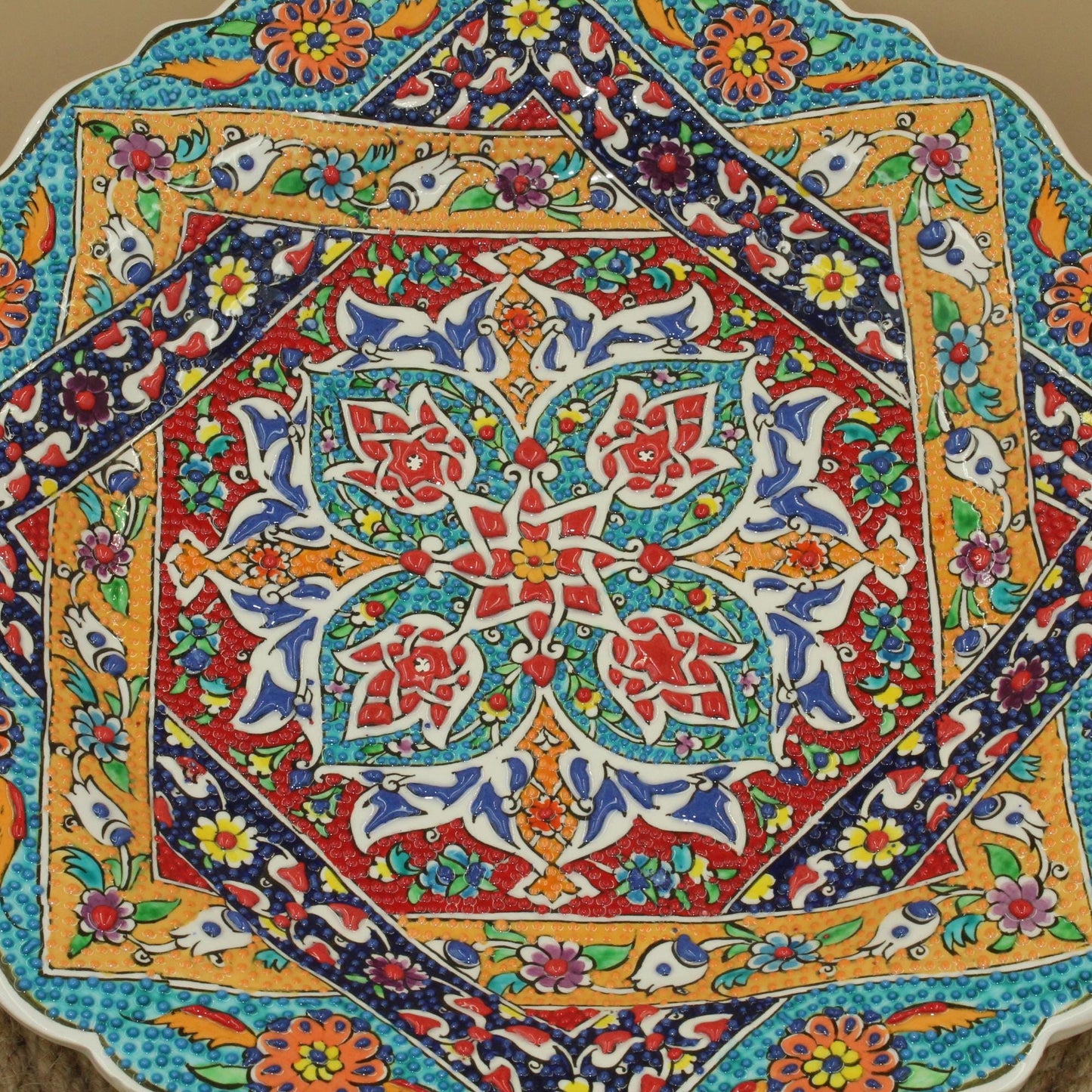 Traditional Hand-Painted Plate Decorative Ceramic Turkish Art Elegant Wall Ornament