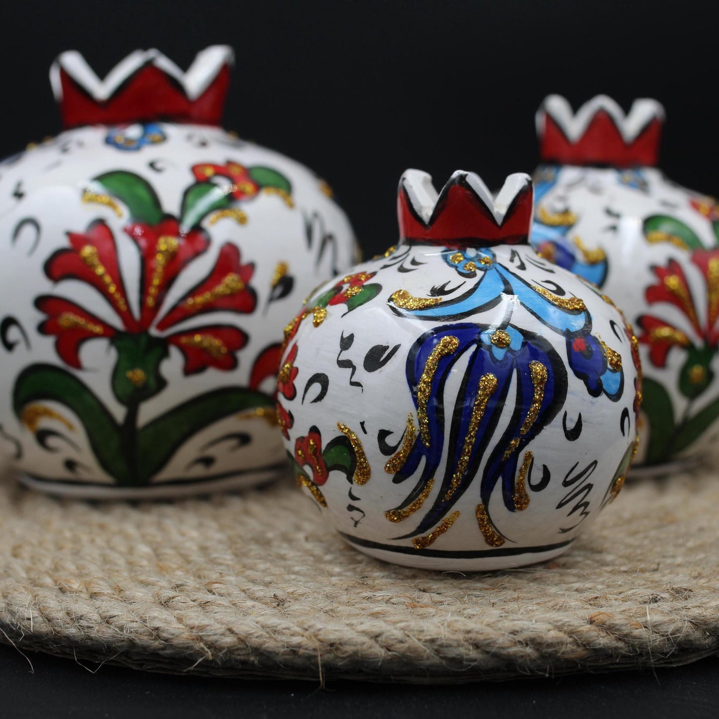 Exquisite Hand-Painted Ceramic Pomegranate Set Bring Elegance Joy & Prosperity to Home with Decor Piece