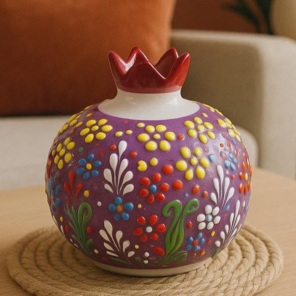 Centerpiece ceramic pomegranate Hand-painted vibrant decorative for home decor tabletop display a unique gift idea
