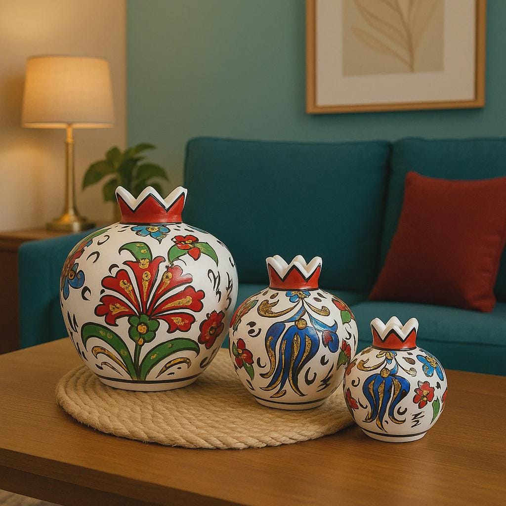 Exquisite Hand-Painted Ceramic Pomegranate Set Bring Elegance Joy & Prosperity to Home with Decor Piece