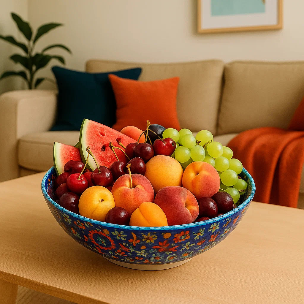 Handmade 10" Blue Turkish Ceramic Fruit Bowl