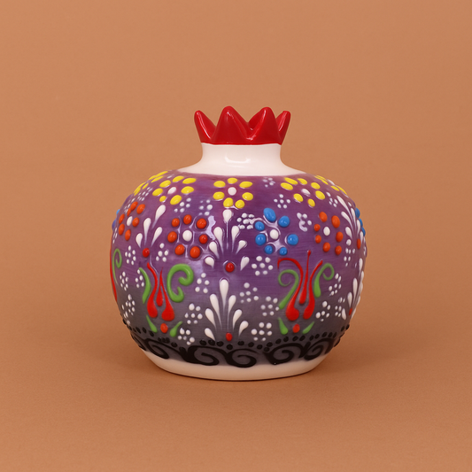 Decorative vase with colorful patterns on a brown background