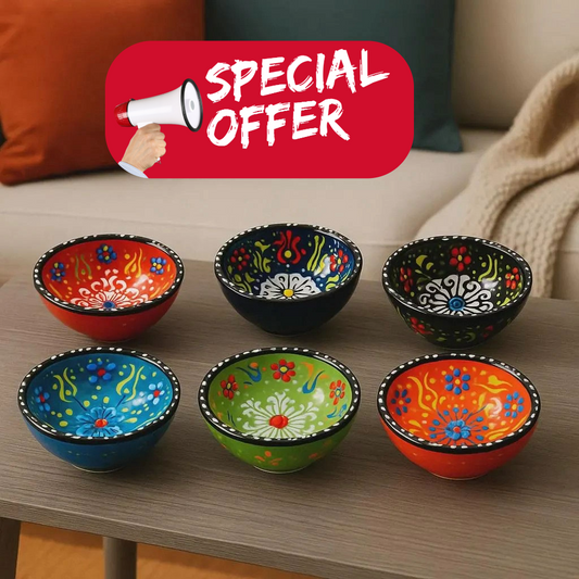 SPECIAL OFFER: 24-Piece Handmade Colorful Turkish Ceramic Serving Bowls Set