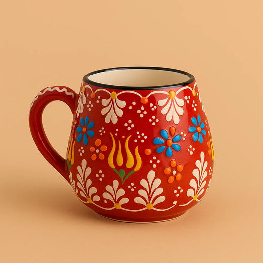 Hand-Painted Turkish Ceramic Mug – Boho Coffee Cup, Unique Gift, Colorful Folk Art