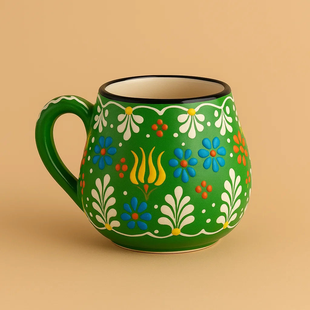 Hand-Painted Turkish Ceramic Mug – Boho Coffee Cup, Unique Gift, Colorful Folk Art