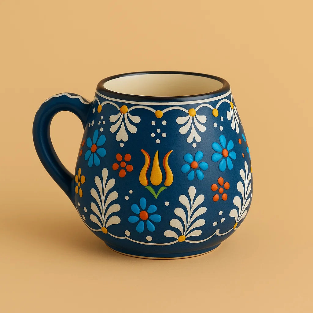 Hand-Painted Turkish Ceramic Mug – Boho Coffee Cup, Unique Gift, Colorful Folk Art
