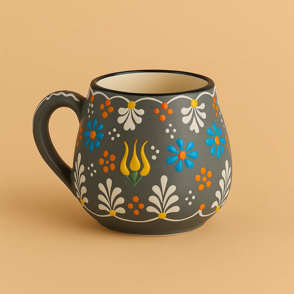Hand-Painted Turkish Ceramic Mug – Boho Coffee Cup, Unique Gift, Colorful Folk Art