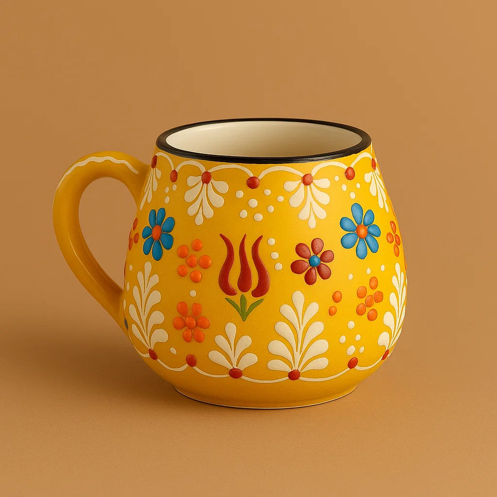 Hand-Painted Turkish Ceramic Mug – Boho Coffee Cup, Unique Gift, Colorful Folk Art