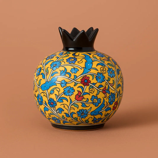 Ceramic Pomegranate Vase – Yellow Floral Iznik Style Decor