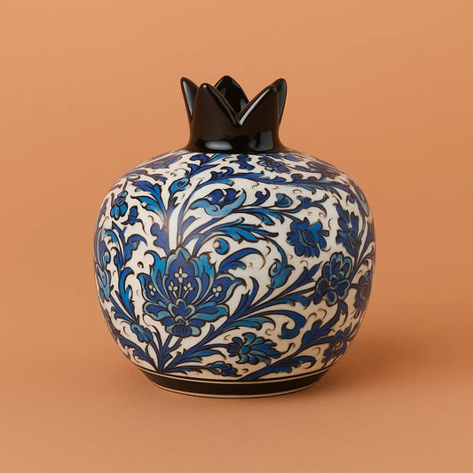 Ceramic Pomegranate Vase – Cornflower Blue Floral Iznik Style Decor