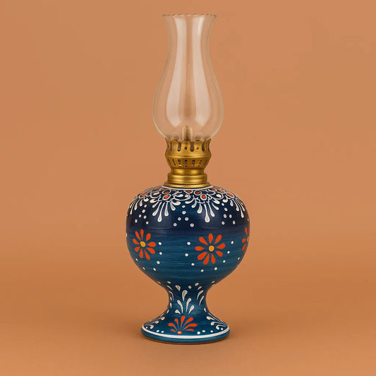 Handmade Turkish Ceramic Oil Lamp – Vintage Glass Lantern for Cozy & Festive Ambiance