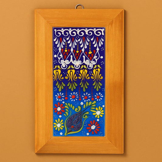 Midnight Garden Dance – Hand-Painted Turkish Ceramic Wall Art in Wooden Frame