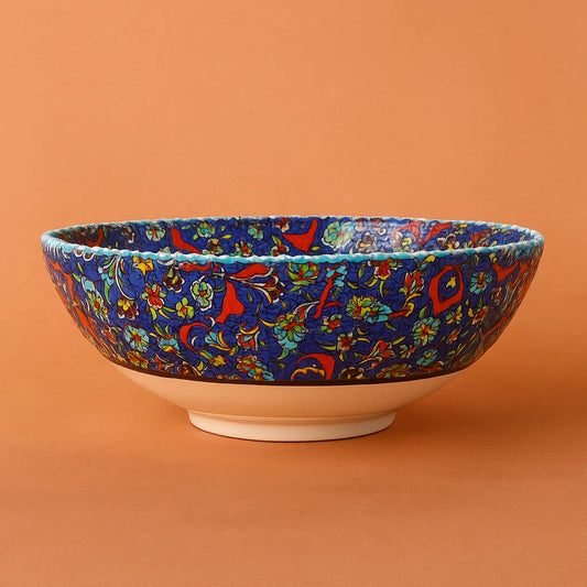 Handmade 10" Blue Turkish Ceramic Fruit Bowl