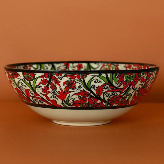 Red Floral 8" Ceramic Bowl