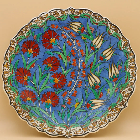 Hand-Painted Turkish Ceramic Plate 12" – Decorative Wall & Serving Dish