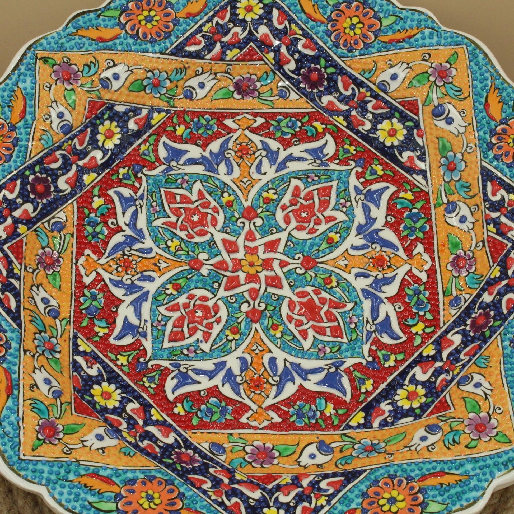 Traditional Hand-Painted Plate Decorative Ceramic Turkish Art Elegant Wall Ornament