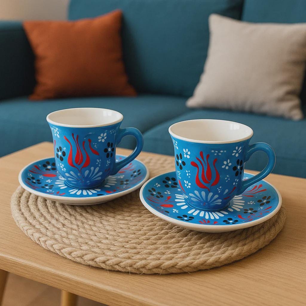 Handcrafted Ceramic Espresso Cup Coffee Mug Set of 2 Unique Turkish Pottery Gift for Coffee lover