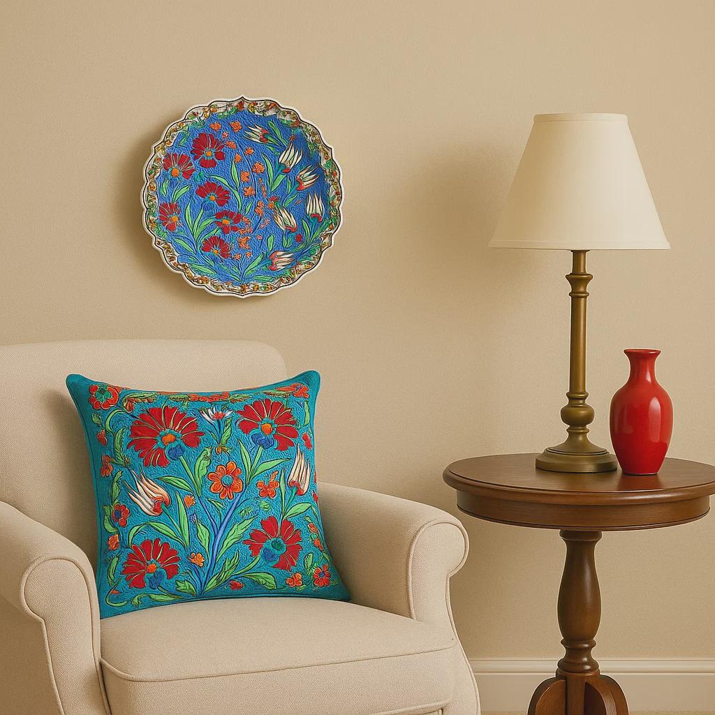 Hand-Painted Floral 12" Ceramic Plate Elegant Decorative Serving Dish for Home Dining, and Gifting Unique Artisan Tableware