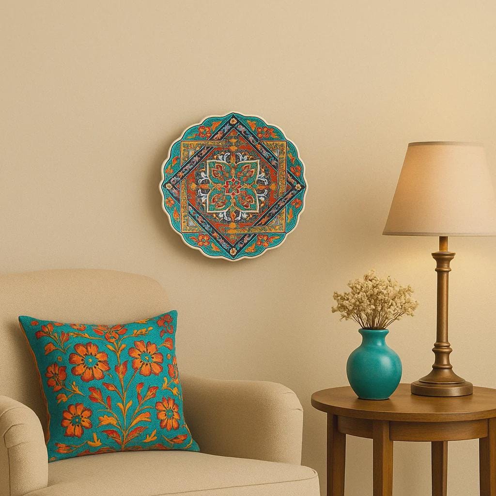Traditional Hand-Painted Plate Decorative Ceramic Turkish Art Elegant Wall Ornament
